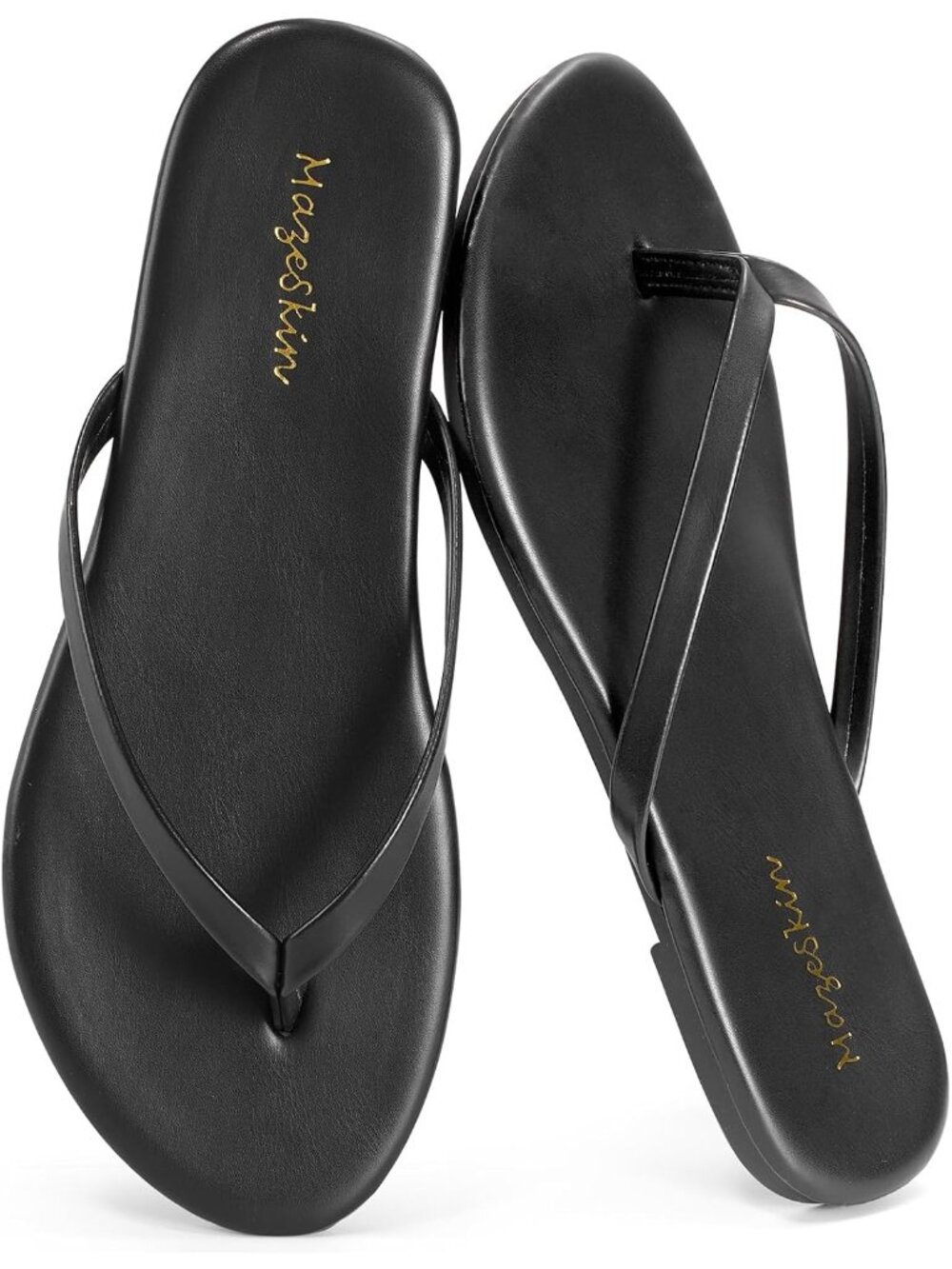 Women's Black Comfortable Flat Thong Sandal Summer Beach Leather Slide Flip Flop